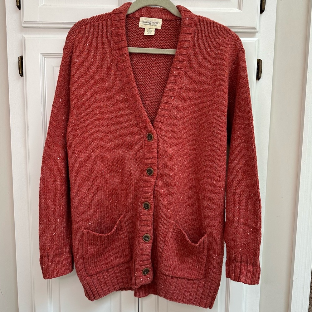 Ralph Lauren Denim & Supply Button Down Cardigan Speckled Orange Red Size XS